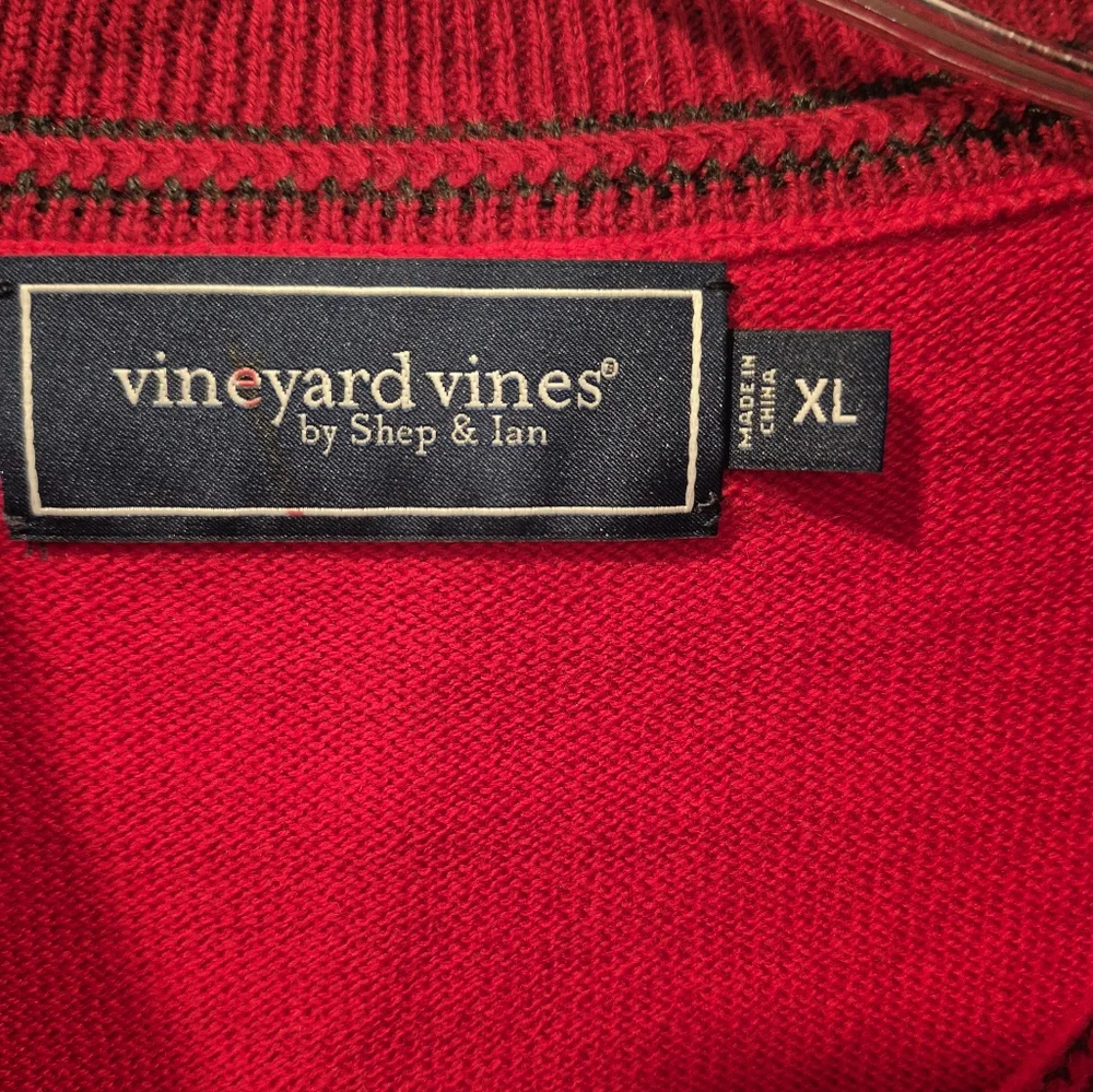 Vineyard Vines Sweater Red Boathouse Tipping 1/4 Zip Pullover Wool Blend…